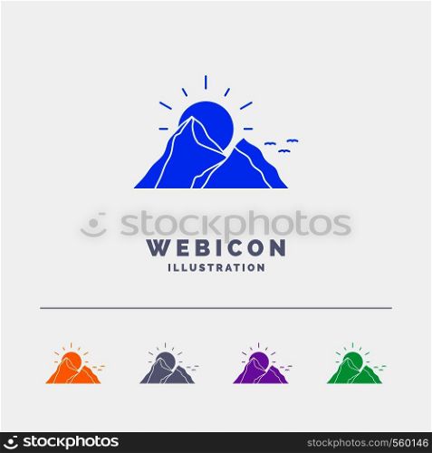 hill, landscape, nature, mountain, sun 5 Color Glyph Web Icon Template isolated on white. Vector illustration. Vector EPS10 Abstract Template background