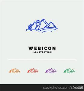 hill, landscape, nature, mountain, sun 5 Color Line Web Icon Template isolated on white. Vector illustration. Vector EPS10 Abstract Template background