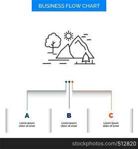 hill, landscape, nature, mountain, sun Business Flow Chart Design with 3 Steps. Line Icon For Presentation Background Template Place for text. Vector EPS10 Abstract Template background