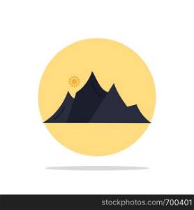 hill, landscape, nature, mountain, sun Flat Color Icon Vector