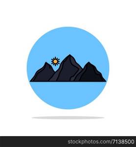 hill, landscape, nature, mountain, sun Flat Color Icon Vector