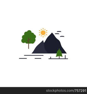 hill, landscape, nature, mountain, sun Flat Color Icon Vector