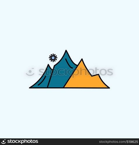 hill, landscape, nature, mountain, sun Flat Icon. green and Yellow sign and symbols for website and Mobile appliation. vector illustration. Vector EPS10 Abstract Template background