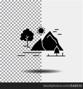 hill, landscape, nature, mountain, sun Glyph Icon on Transparent Background. Black Icon. Vector EPS10 Abstract Template background