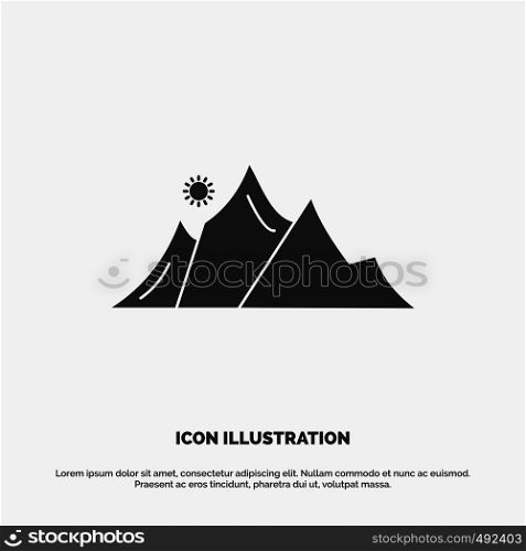 hill, landscape, nature, mountain, sun Icon. glyph vector gray symbol for UI and UX, website or mobile application. Vector EPS10 Abstract Template background