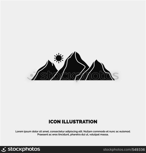 hill, landscape, nature, mountain, sun Icon. glyph vector gray symbol for UI and UX, website or mobile application. Vector EPS10 Abstract Template background