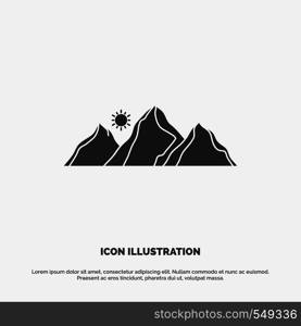 hill, landscape, nature, mountain, sun Icon. glyph vector gray symbol for UI and UX, website or mobile application. Vector EPS10 Abstract Template background