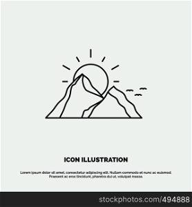 hill, landscape, nature, mountain, sun Icon. Line vector gray symbol for UI and UX, website or mobile application. Vector EPS10 Abstract Template background