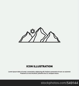 hill, landscape, nature, mountain, sun Icon. Line vector gray symbol for UI and UX, website or mobile application. Vector EPS10 Abstract Template background