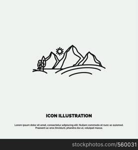 hill, landscape, nature, mountain, sun Icon. Line vector gray symbol for UI and UX, website or mobile application. Vector EPS10 Abstract Template background