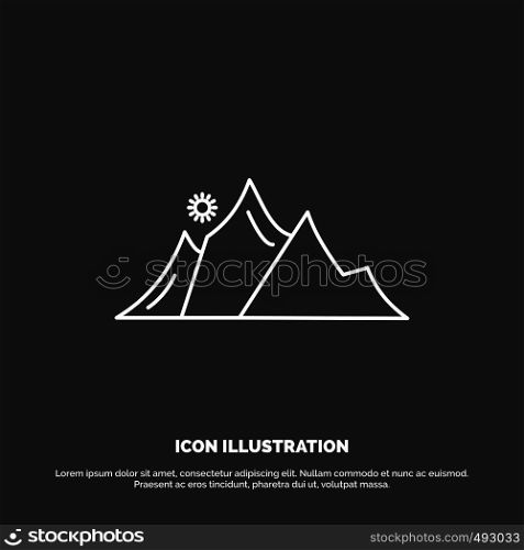 hill, landscape, nature, mountain, sun Icon. Line vector symbol for UI and UX, website or mobile application. Vector EPS10 Abstract Template background