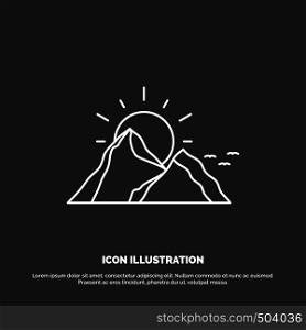 hill, landscape, nature, mountain, sun Icon. Line vector symbol for UI and UX, website or mobile application. Vector EPS10 Abstract Template background
