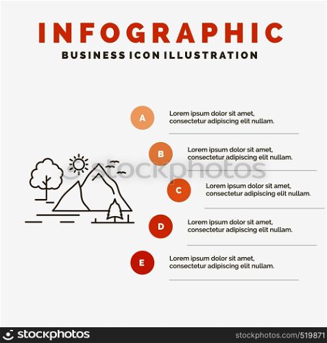 hill, landscape, nature, mountain, sun Infographics Template for Website and Presentation. Line Gray icon with Orange infographic style vector illustration. Vector EPS10 Abstract Template background