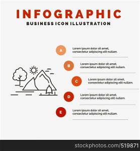 hill, landscape, nature, mountain, sun Infographics Template for Website and Presentation. Line Gray icon with Orange infographic style vector illustration. Vector EPS10 Abstract Template background