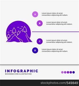hill, landscape, nature, mountain, sun Infographics Template for Website and Presentation. GLyph Purple icon infographic style vector illustration.. Vector EPS10 Abstract Template background