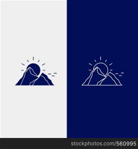 hill, landscape, nature, mountain, sun Line and Glyph web Button in Blue color Vertical Banner for UI and UX, website or mobile application. Vector EPS10 Abstract Template background