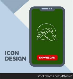 hill, landscape, nature, mountain, sun Line Icon in Mobile for Download Page. Vector EPS10 Abstract Template background