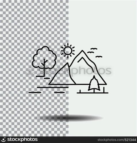 hill, landscape, nature, mountain, sun Line Icon on Transparent Background. Black Icon Vector Illustration. Vector EPS10 Abstract Template background