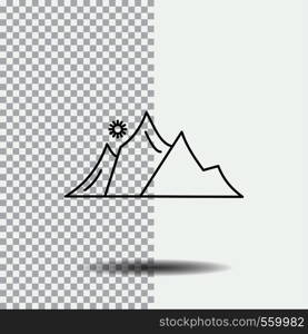 hill, landscape, nature, mountain, sun Line Icon on Transparent Background. Black Icon Vector Illustration. Vector EPS10 Abstract Template background