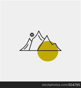 hill, landscape, nature, mountain, sun Line Icon. Vector EPS10 Abstract Template background