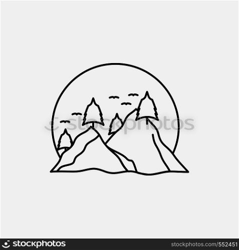 hill, landscape, nature, mountain, sun Line Icon. Vector isolated illustration. Vector EPS10 Abstract Template background