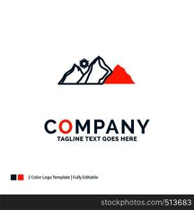 hill, landscape, nature, mountain, sun Logo Design. Blue and Orange Brand Name Design. Place for Tagline. Business Logo template.