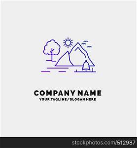 hill, landscape, nature, mountain, sun Purple Business Logo Template. Place for Tagline. Vector EPS10 Abstract Template background