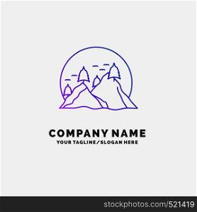 hill, landscape, nature, mountain, sun Purple Business Logo Template. Place for Tagline. Vector EPS10 Abstract Template background