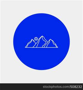 hill, landscape, nature, mountain, sun White Line Icon in Circle background. vector icon illustration. Vector EPS10 Abstract Template background
