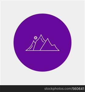 hill, landscape, nature, mountain, sun White Line Icon in Circle background. vector icon illustration. Vector EPS10 Abstract Template background