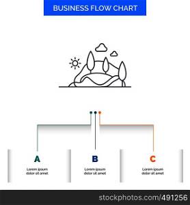 hill, landscape, nature, mountain, tree Business Flow Chart Design with 3 Steps. Line Icon For Presentation Background Template Place for text. Vector EPS10 Abstract Template background