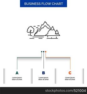 hill, landscape, nature, mountain, tree Business Flow Chart Design with 3 Steps. Line Icon For Presentation Background Template Place for text. Vector EPS10 Abstract Template background