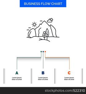 hill, landscape, nature, mountain, tree Business Flow Chart Design with 3 Steps. Line Icon For Presentation Background Template Place for text. Vector EPS10 Abstract Template background