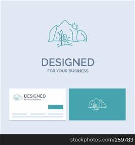 hill, landscape, nature, mountain, tree Business Logo Line Icon Symbol for your business. Turquoise Business Cards with Brand logo template