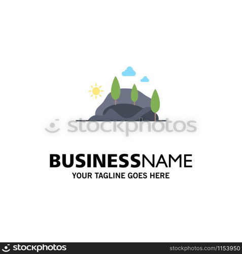 , hill, landscape, nature, mountain, tree Flat Color Icon Vector