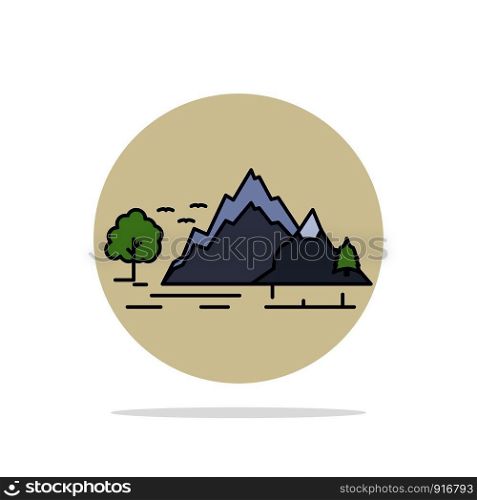 hill, landscape, nature, mountain, tree Flat Color Icon Vector