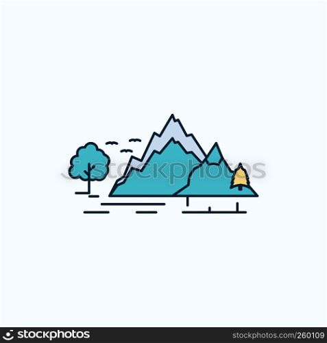 hill, landscape, nature, mountain, tree Flat Icon. green and Yellow sign and symbols for website and Mobile appliation. vector illustration