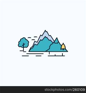 hill, landscape, nature, mountain, tree Flat Icon. green and Yellow sign and symbols for website and Mobile appliation. vector illustration