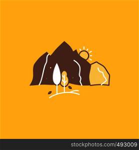 hill, landscape, nature, mountain, tree Flat Line Filled Icon. Beautiful Logo button over yellow background for UI and UX, website or mobile application. Vector EPS10 Abstract Template background