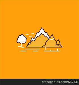 hill, landscape, nature, mountain, tree Flat Line Filled Icon. Beautiful Logo button over yellow background for UI and UX, website or mobile application. Vector EPS10 Abstract Template background