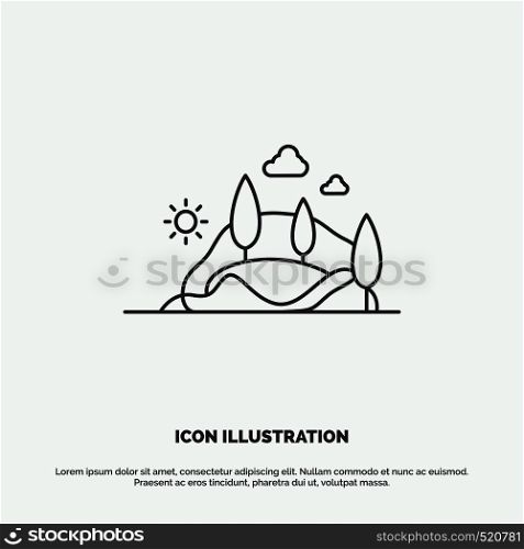 hill, landscape, nature, mountain, tree Icon. Line vector gray symbol for UI and UX, website or mobile application. Vector EPS10 Abstract Template background