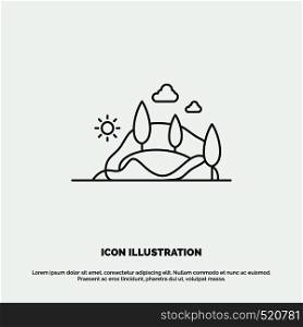 hill, landscape, nature, mountain, tree Icon. Line vector gray symbol for UI and UX, website or mobile application. Vector EPS10 Abstract Template background