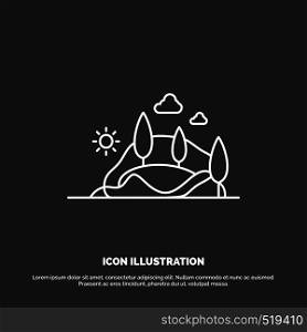 hill, landscape, nature, mountain, tree Icon. Line vector symbol for UI and UX, website or mobile application. Vector EPS10 Abstract Template background