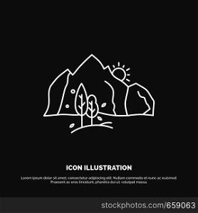 hill, landscape, nature, mountain, tree Icon. Line vector symbol for UI and UX, website or mobile application. Vector EPS10 Abstract Template background