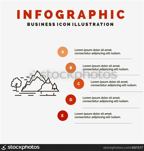 hill, landscape, nature, mountain, tree Infographics Template for Website and Presentation. Line Gray icon with Orange infographic style vector illustration. Vector EPS10 Abstract Template background