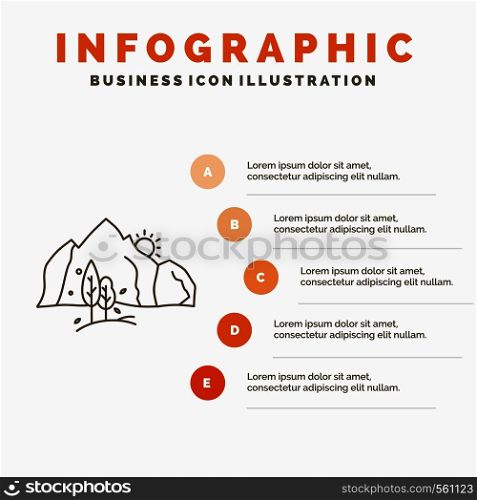 hill, landscape, nature, mountain, tree Infographics Template for Website and Presentation. Line Gray icon with Orange infographic style vector illustration. Vector EPS10 Abstract Template background