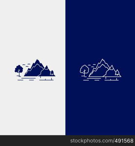hill, landscape, nature, mountain, tree Line and Glyph web Button in Blue color Vertical Banner for UI and UX, website or mobile application. Vector EPS10 Abstract Template background