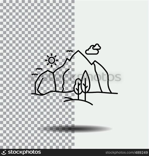 hill, landscape, nature, mountain, tree Line Icon on Transparent Background. Black Icon Vector Illustration. Vector EPS10 Abstract Template background