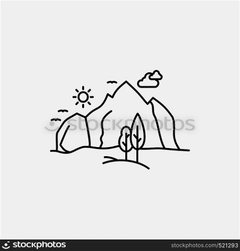 hill, landscape, nature, mountain, tree Line Icon. Vector isolated illustration. Vector EPS10 Abstract Template background