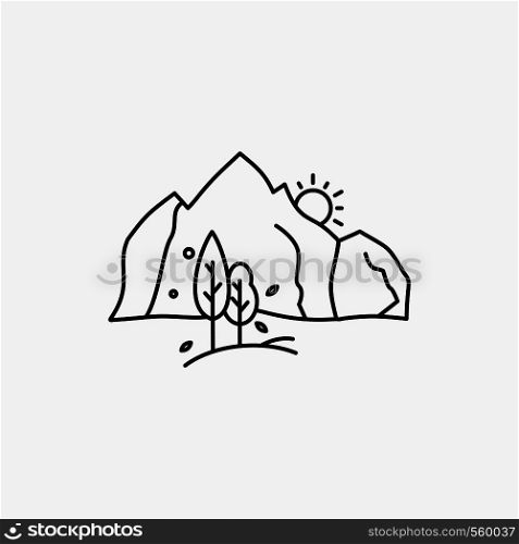 hill, landscape, nature, mountain, tree Line Icon. Vector isolated illustration. Vector EPS10 Abstract Template background